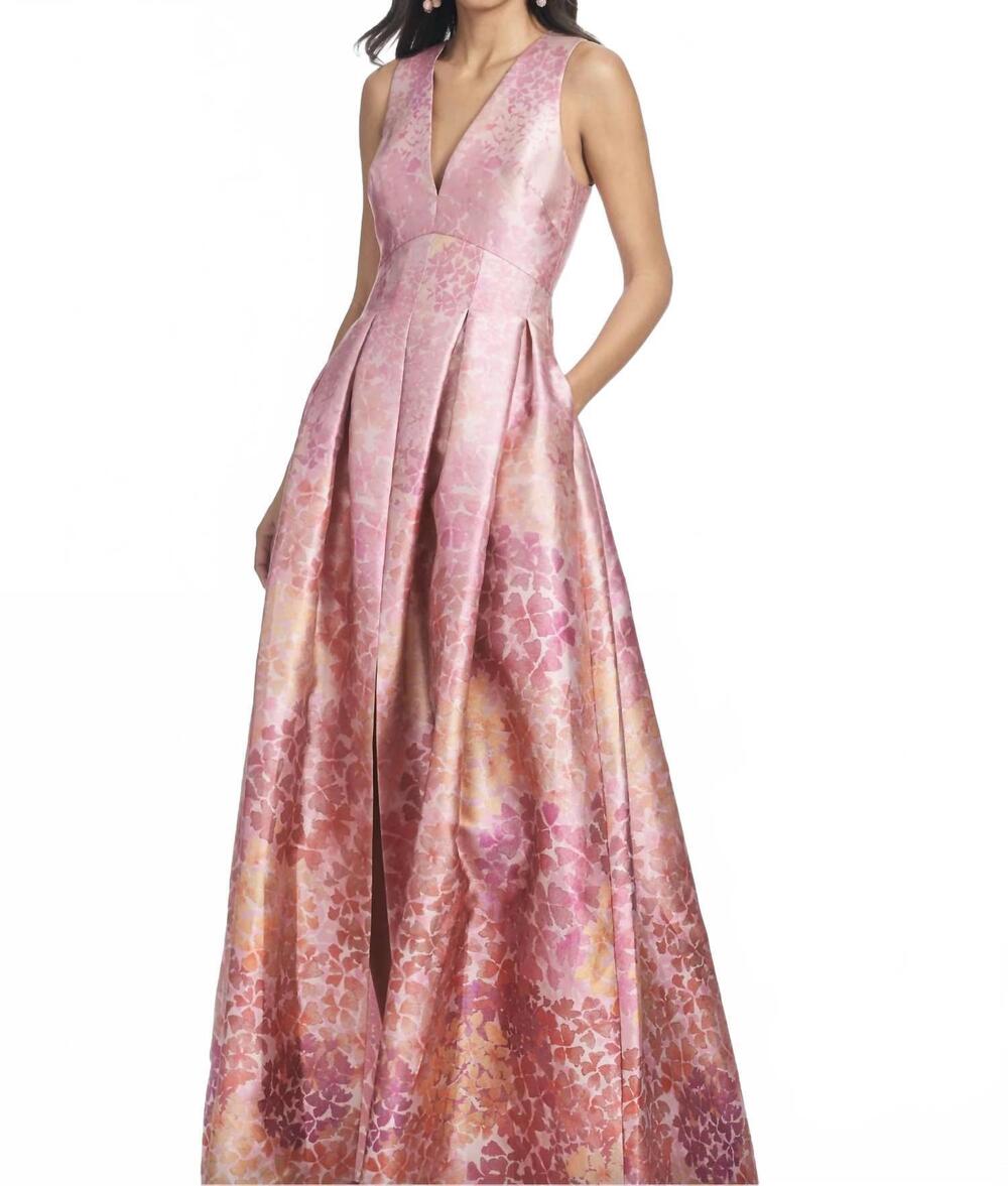 NEW SACHIN & BABI brooke floral mikado v-neck ball gown in light pink